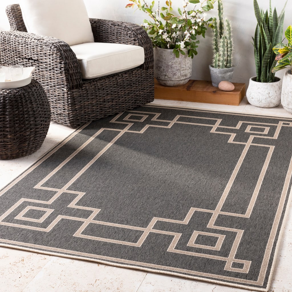 Livabliss Odette Greek Key Border Indoor/ Outdoor Area Rug