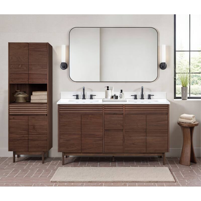 Avanity Carina 24 in. Coffee Teak Freestanding Linen Cabinet - 24"W x 15.7"D x 71"H