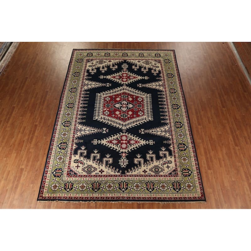 Dark Navy Blue Heriz Serapi Oriental Large Rug Handmade Wool Carpet - 9'8"x 13'10"
