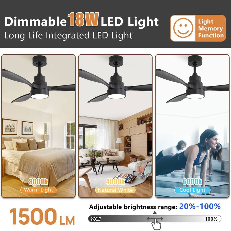 Modern Ceiling Fan With Light Smart Life APP Remote Control Timer For Alexa Google Bedroom Farmhouse