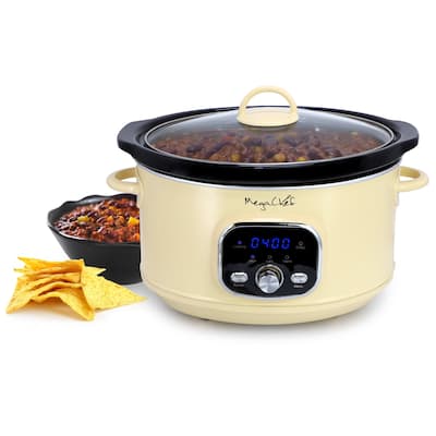 3.5 Liter Digital Display Electric Slow Cooker in Cream
