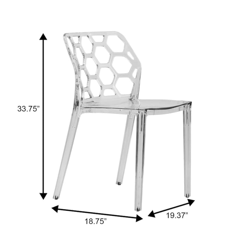 Dynamic Transparent Lucite Honeycomb Cut-Out Seamless Stackable Dining Accent Chair Set of 2