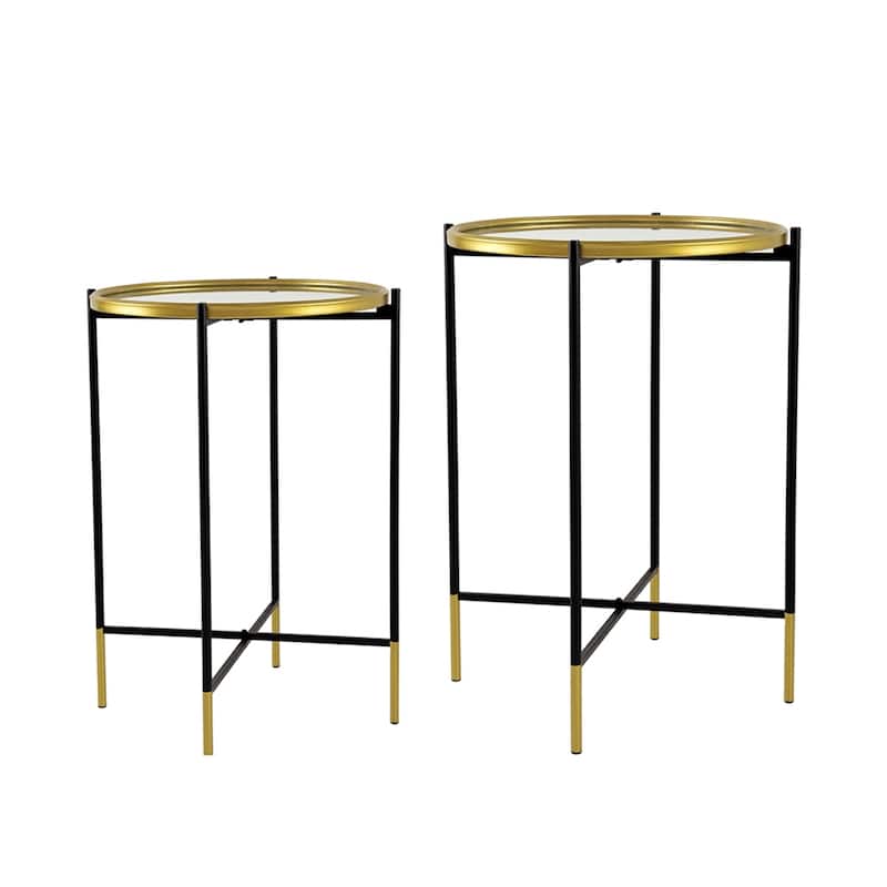 Nesting Side Tables Set of 2 with Glass Tops and Metal Frame