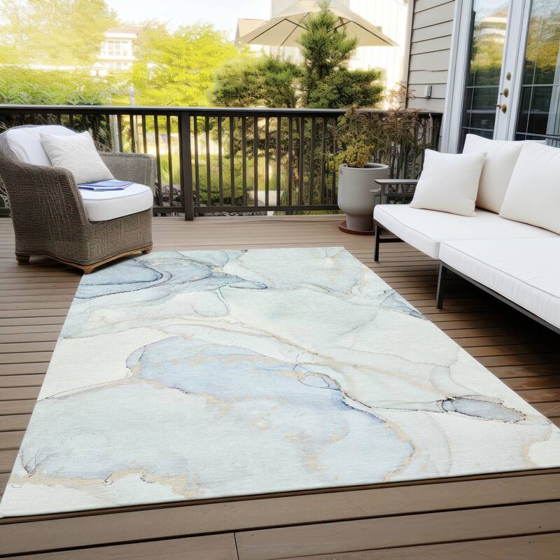 Halo Artistic Abstract Weather Resistant Classic Meets Modern Runner Outdoor Rug