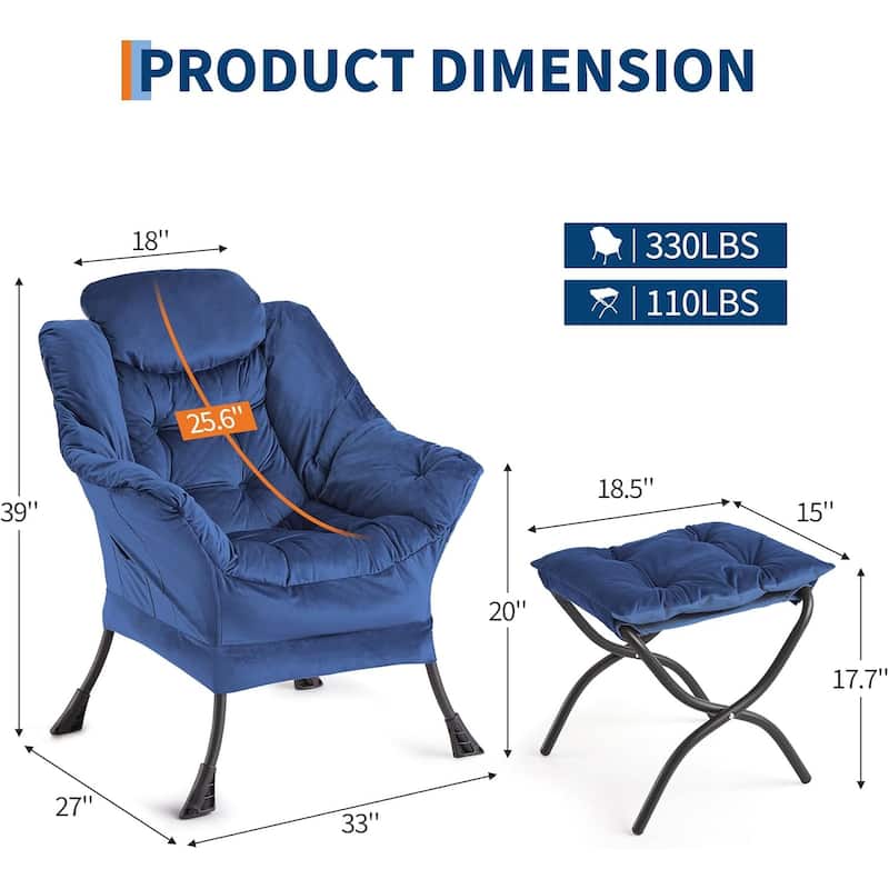 Lazy Chair with Ottoman,Reading Armchair with Side Pocket for Living Room