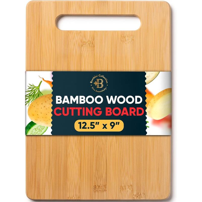 Bamboo Cutting Board, Wooden Kitchen Chopping Board for Food Prep, Chopping, Carving Meat, Fruits Vegetables, 12.5" x 9" - Bamboo
