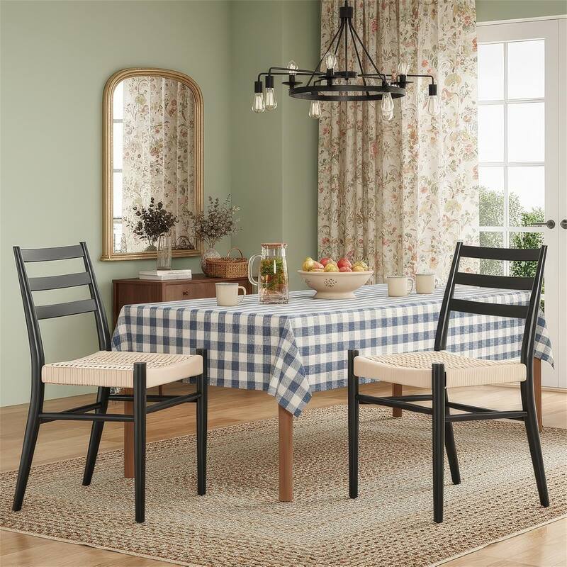 Set of 2 Mid Century Modern Dining Room Chairs - Black+Beige