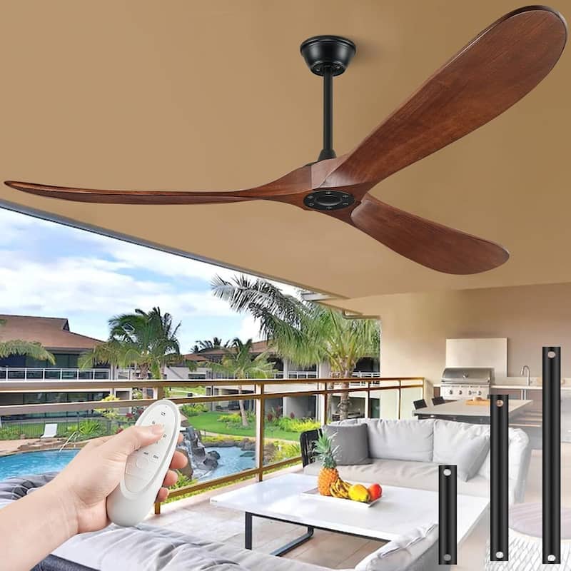 Sofucor 52/60/72 Inch Large Solid Wood Ceiling Fan without Light,With Wall Switch and Remote,for Patio,Living Room,Bedroom,Porch - 60 Inches - Brown