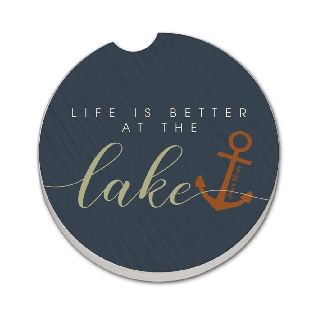 Life Better @ Lake 2 Pack Absorbent Stone Coaster for Vehicle Cup Holder 2.6” Diameter Manufactured in The USA