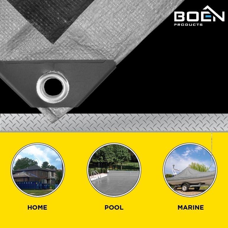 Boen 9 x 12 Silver/Black Heavy-Duty Polyethylene Tarps