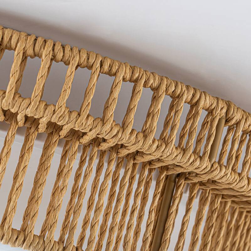 Integrated LED Brown Paper Rope Woven Shade with Opal Glass Flush Mount Ceiling Light - W12" × D12" × H3.2"