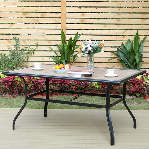 MFSTUDIO Patio Dining Table Large Rectangular Table, Backyard Bistro Outdoor Furniture Garden Table with Umbrella Hole