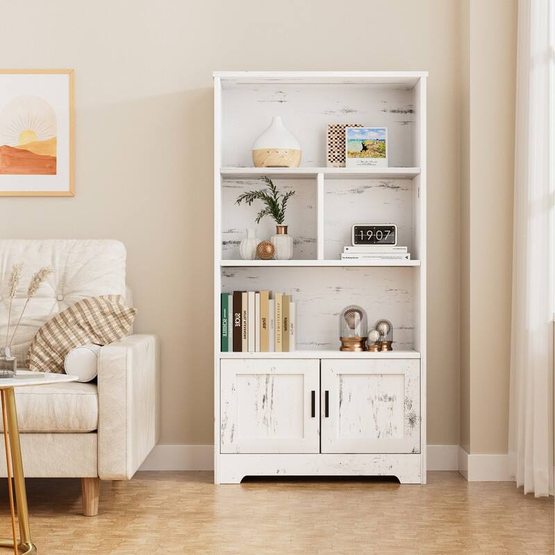 Doors Modern Bookshelf with LED Lights Wooden