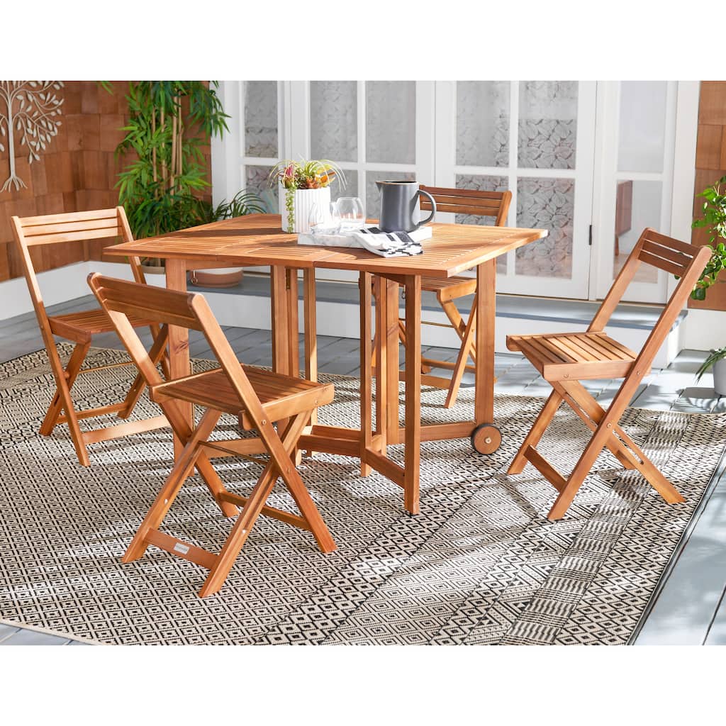 SAFAVIEH Outdoor Patio Furniture Brandy 5-Piece Dining Table Set - 43"W x 35"D x 29"H
