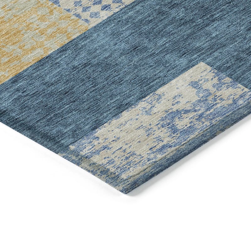 Machine Washable Indoor/ Outdoor Modern Blocks Chantille Rug