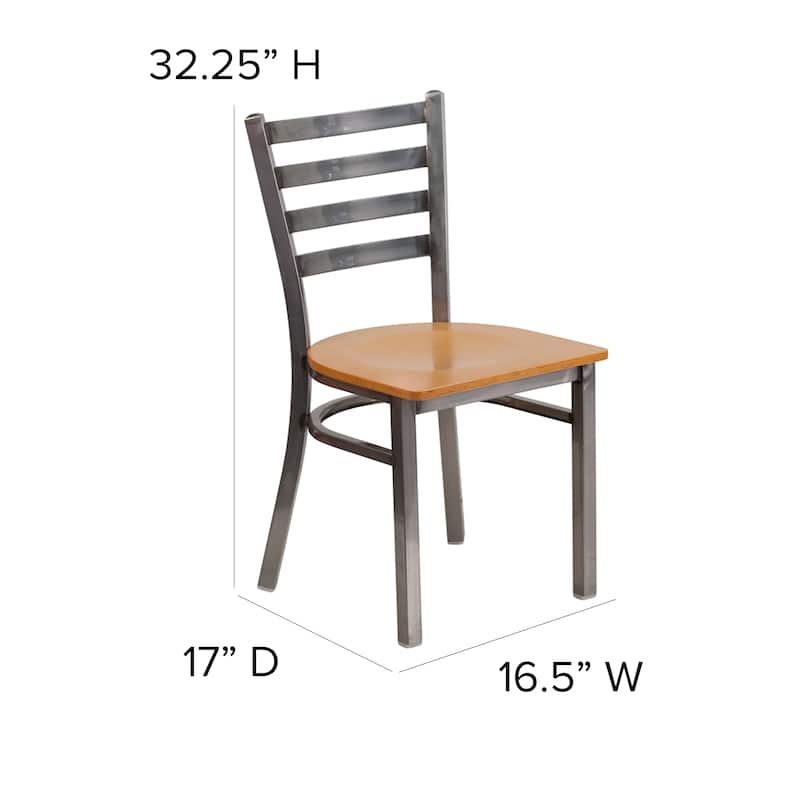 Clear Coated Ladder Back Metal Restaurant Chair - 16.5"W x 17"D x 32.25"H