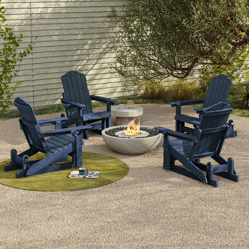 Glider Adirondack Patio Chair, 3-Position Adjust Smooth Motion Chair - 4-Piece - NavyBlue