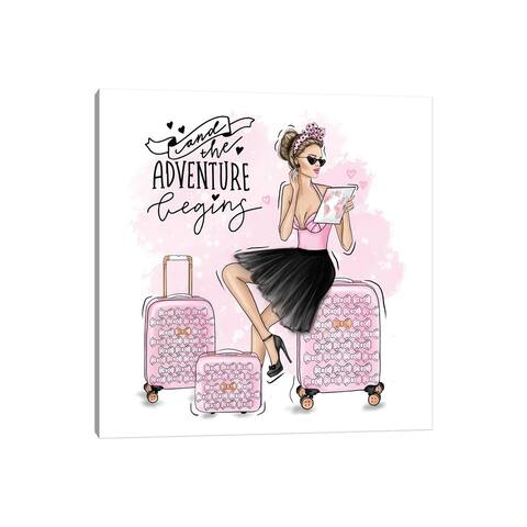 iCanvas "Travel Girl With Pink Suitcases" by Criss Rosu Canvas Print