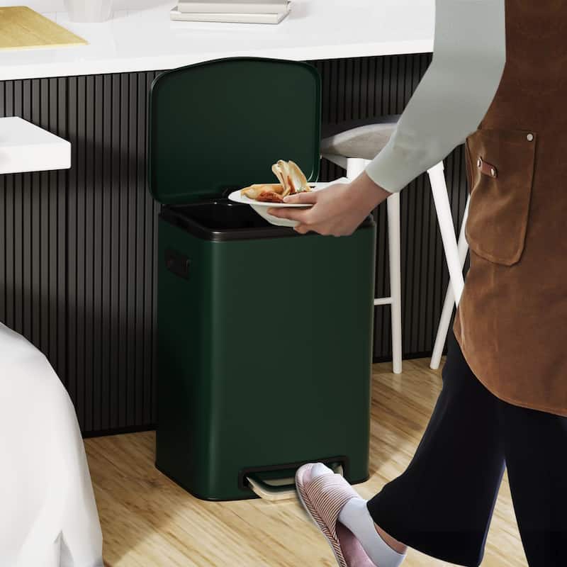 Stainless Steel 13-Gallon Kitchen Trash Can with Foot Pedal and Soft Close Lid