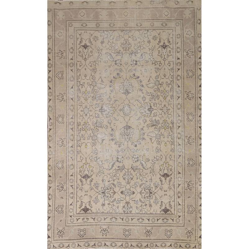 Hand Knotted Oriental 100% Wool Carpet Traditional Floral Beige & Ivories Tabriz Area Rug - 8' 9'' X 6' 0''