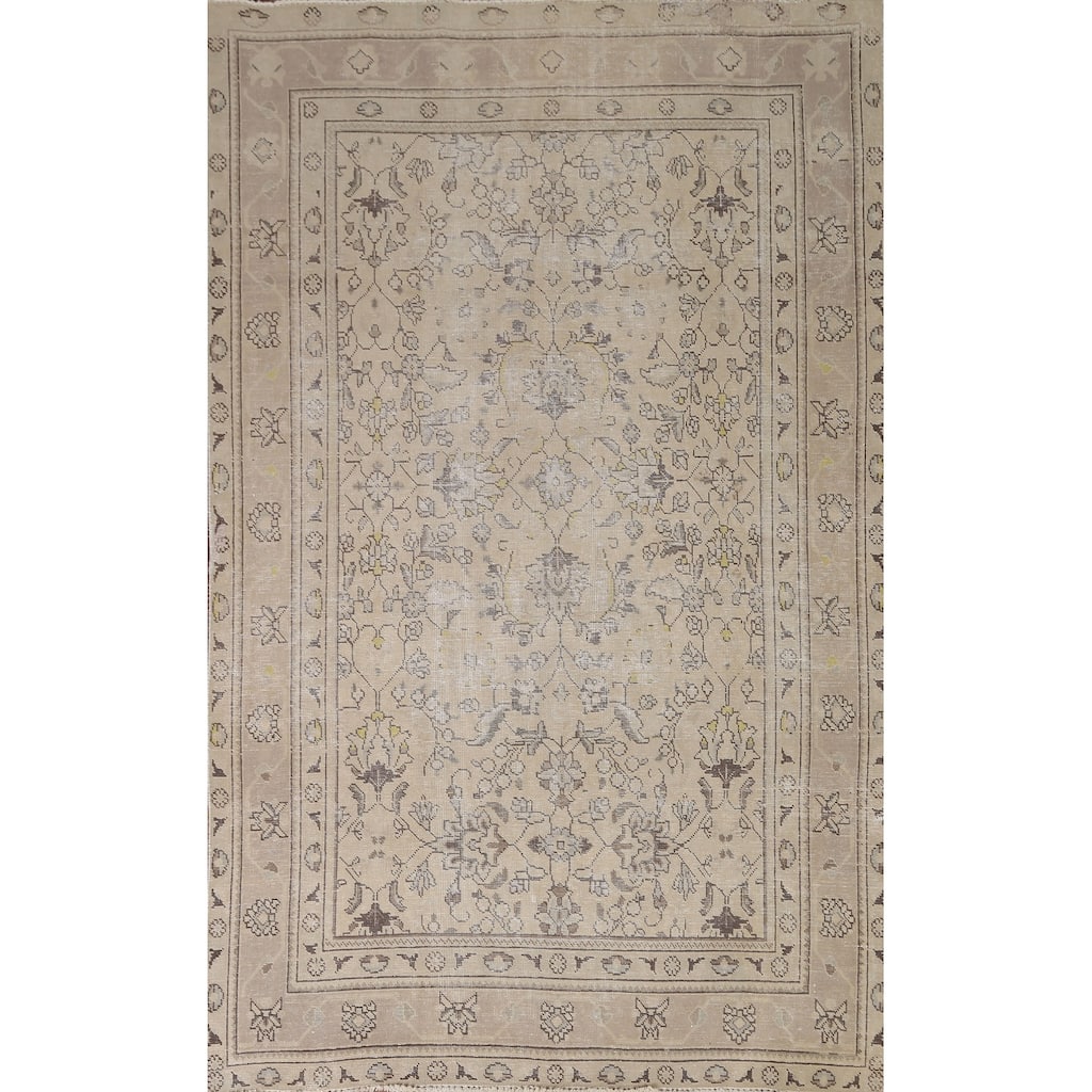 Hand Knotted Oriental 100% Wool Carpet Traditional Floral Beige & Ivories Tabriz Area Rug - 8' 9'' X 6' 0''