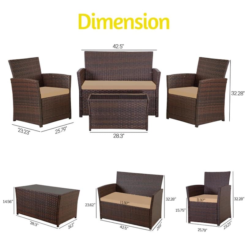 4 PCS Wicker Sectional Seating Sofa Set for Outside Balcony