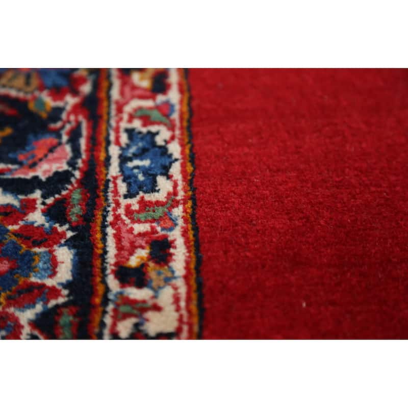 Hand Knotted Oriental 100% Wool Carpet Traditional Solid Red Kashan Runner Rug - 32' 7'' X 3' 3''