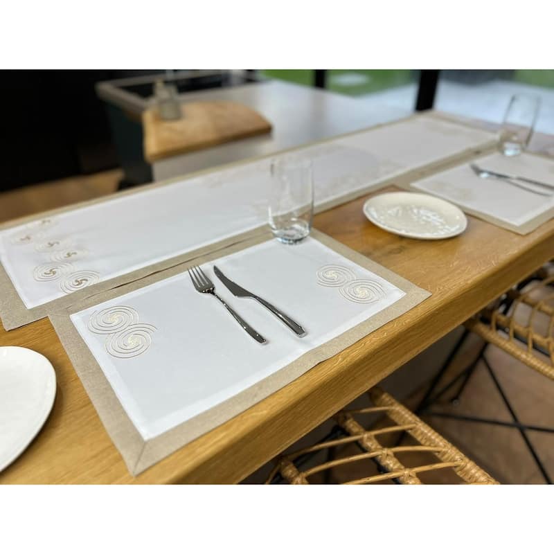 12" x 18" Set of 2 White Polyester Embroidered Celtic Spiral Placemats with Wrinkle Resistant - 12”W x 18”L