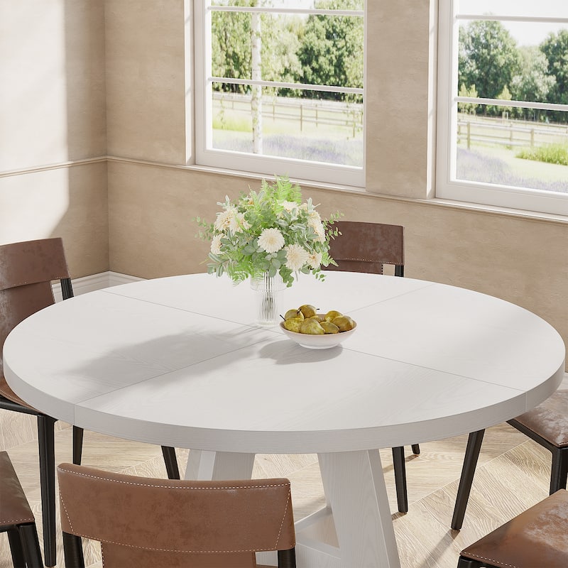 47" Round Dining Table for 4, Farmhouse Kitchen Table Small Dinner Table Wood Kitchen Table for Dining Room Living Room