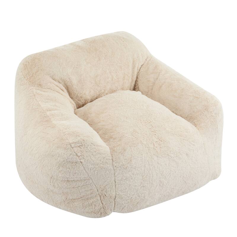 Roomfitters Auch Indoor Armchair Style Bean Bag with Tall Backrest, Shredded Foam Fill, Beige Faux Fur