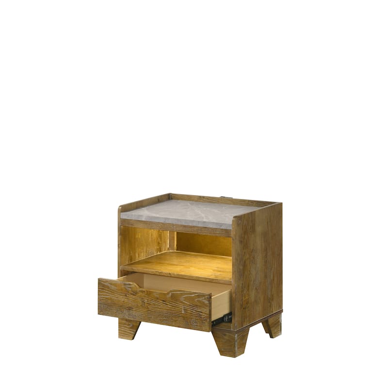 Light Aspen Brown Nightstand with LED Light and USB Port
