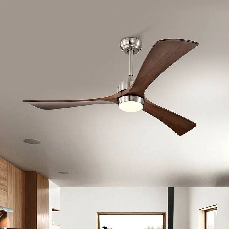 52" Ceiling Fan with Lights Remote Control,Quiet DC Motor 6 Speed Levels,Reversible Blades, for Patio Living Room, Bedroom - Nickle with Brown