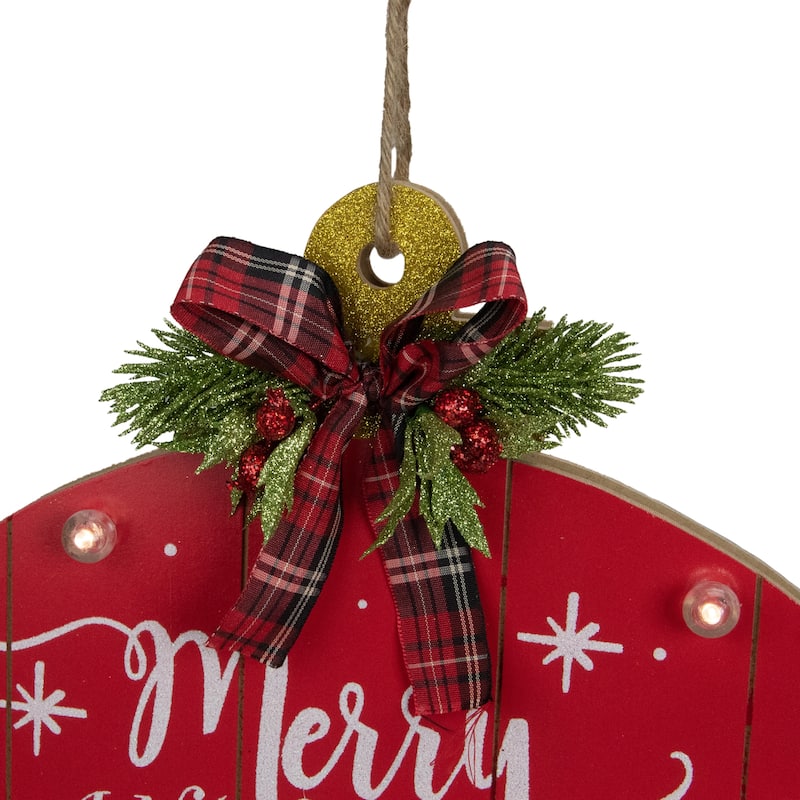 13.75" B/O RedWhite Onion Ornament "MerryBright" Christmas Wall Sign