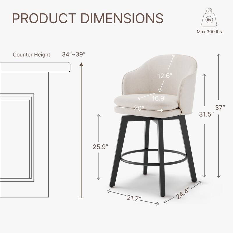 Spruce & Spring Kaylee Modern Swivel Counter Height Bar Stools with Arm