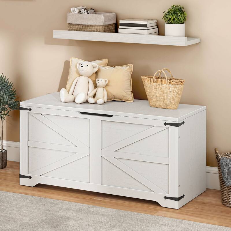 Moasis Farmhouse Storage Chest Storage Bench with 2 Safety Hinges - 39.4" - White
