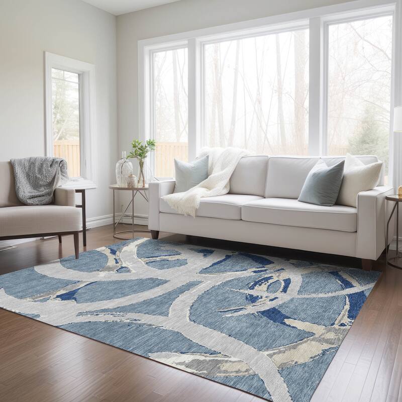 Machine Washable Indoor/ Outdoor Abstract Contemporary Chantille Rug