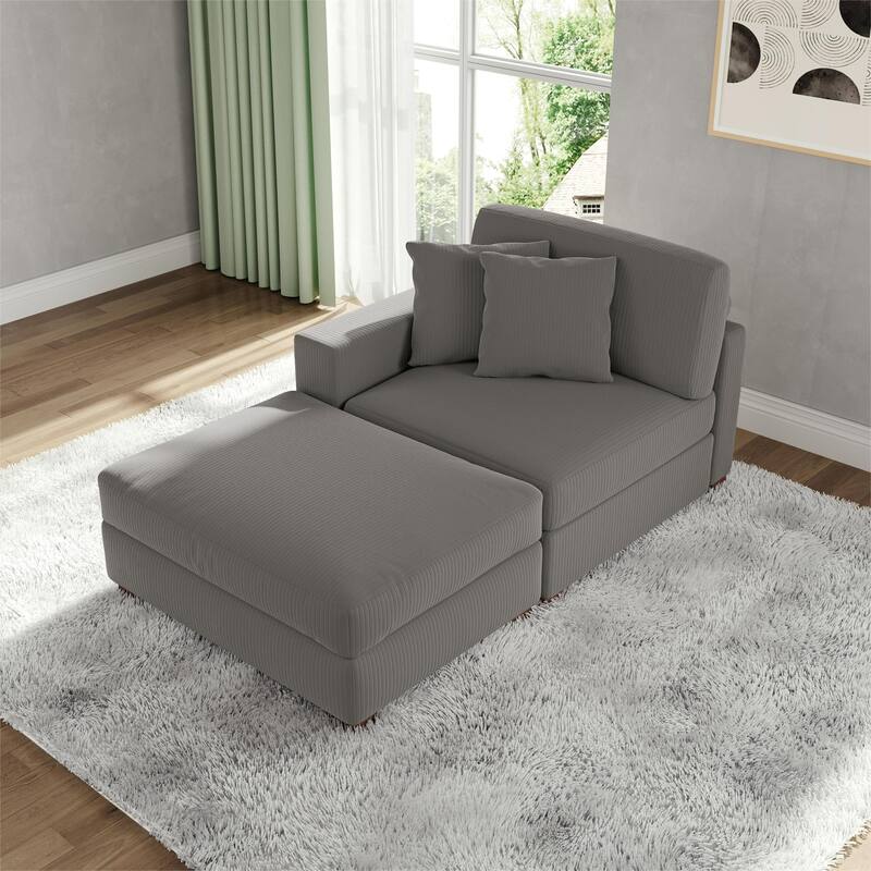Corduroy Chaise Lounge Sofa with Ottoman for Living Room