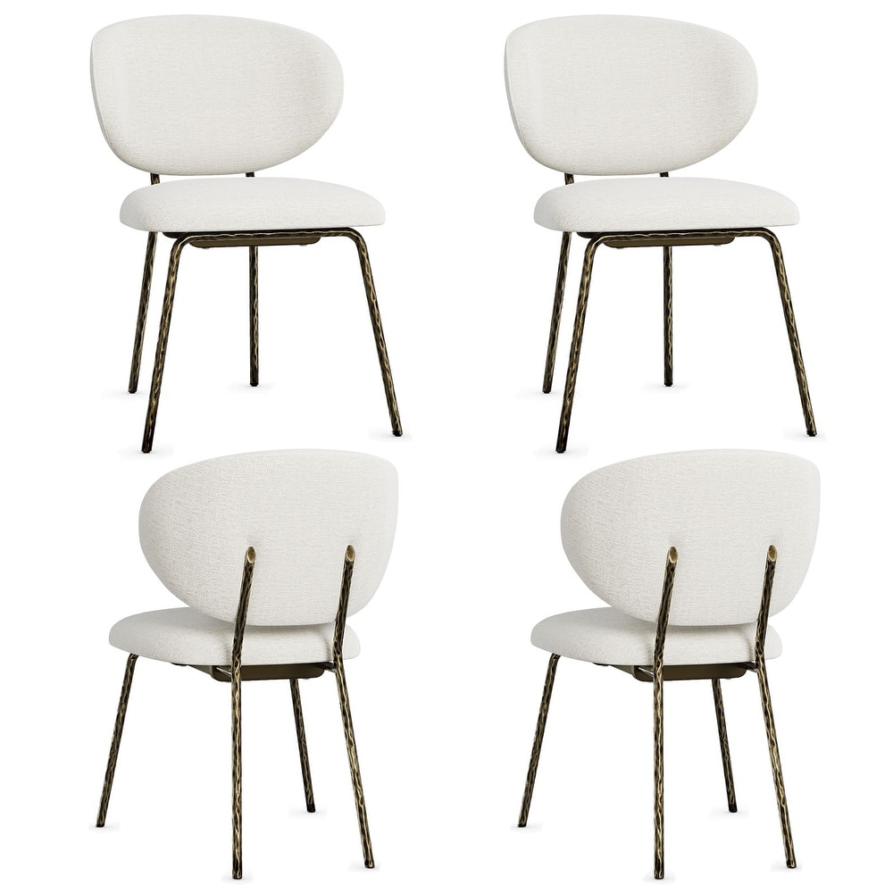 White Velvet Dining Chairs with Hammered Finish Metal Legs