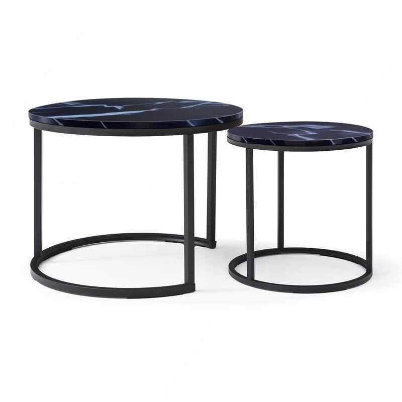Set 2 Nesting Coffee Tables with Black Top and Frame