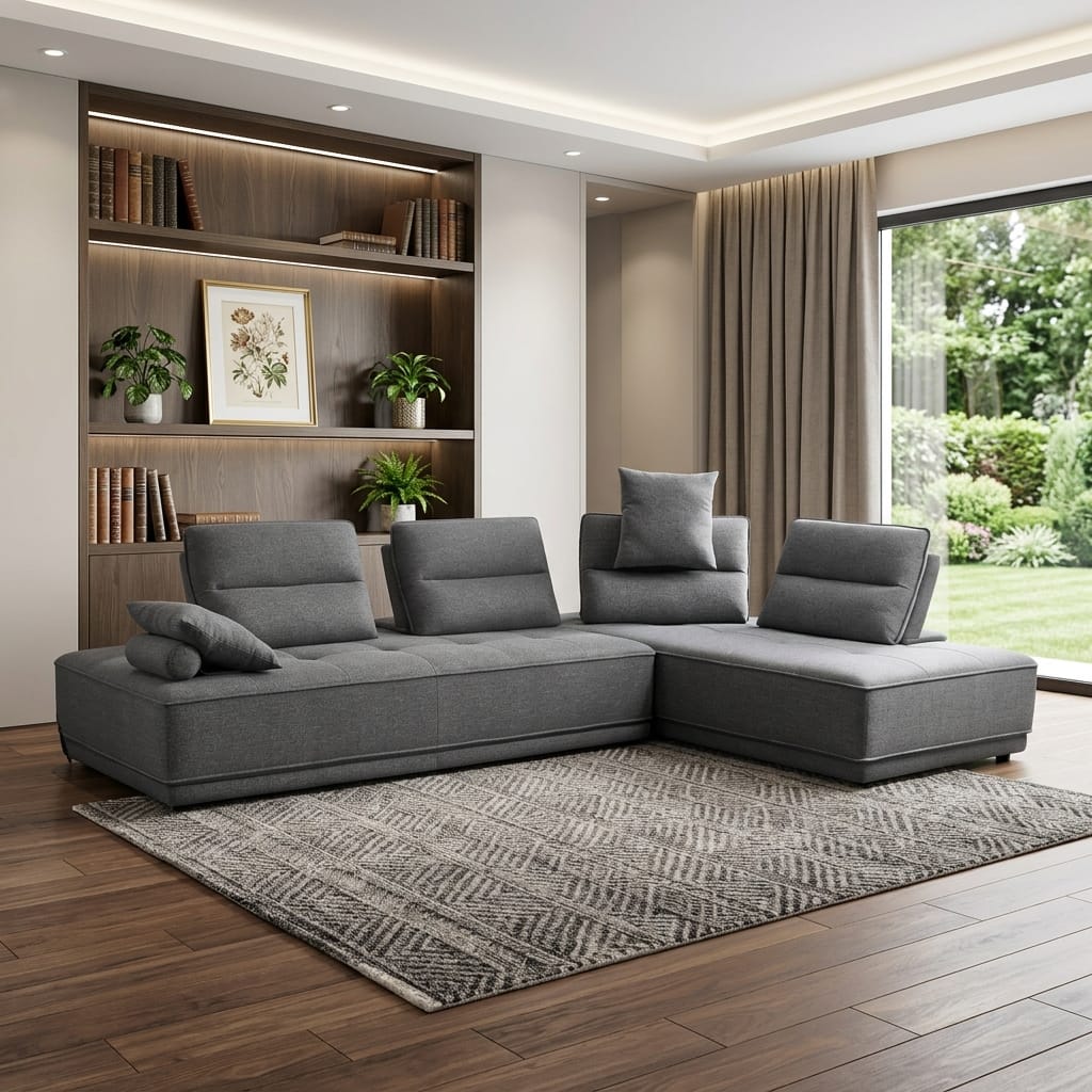 HomeRoots Gray Fabric L Shaped Two Piece Sofa and Chaise Sectional