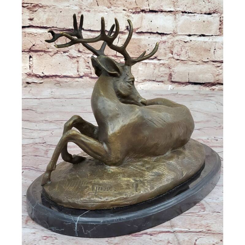 Trophy Bronze Antelope Buck Sculpture Statue Marble Base Figure Figurine Hotcast