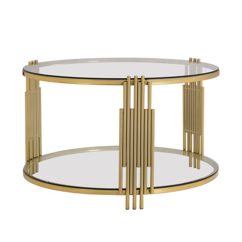 31.5" Glass Coffee Table with Asymmetrical Metal Base