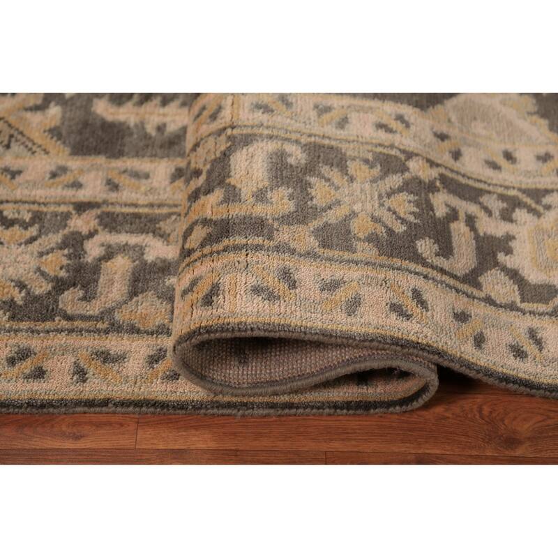 Grey Floral Oushak Indian Area Rug Handmade Wool Carpet - 8'1"x 10'0"