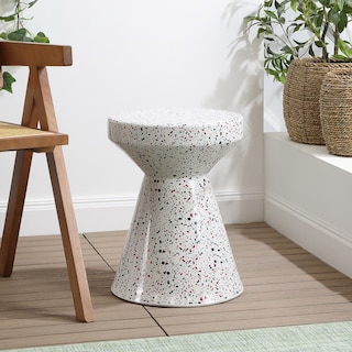 Indi 17.75" Modern Bohemian Terrazzo Indoor/Outdoor Drum Accent Table, by JONATHAN Y