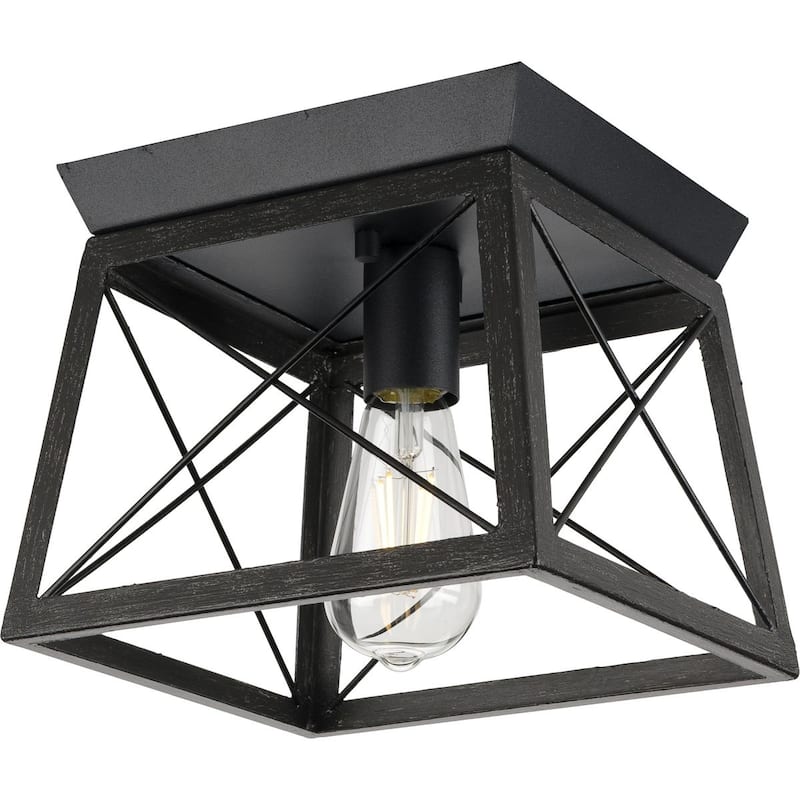 Briarwood Collection 1-Light Black Farmhouse Flush Mount Ceiling Light - 9.5 in x 9.5 in x 7.625 in - 9.5 in x 9.5 in x 7.625 in