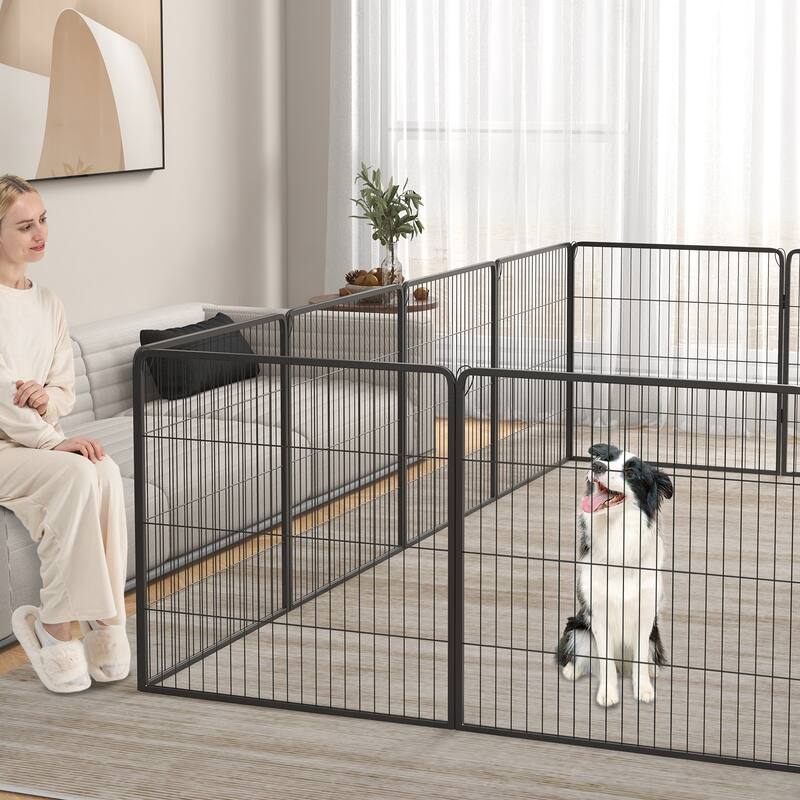 16 Panel Dog Playpen with Lockable Door for Safe Pet Space