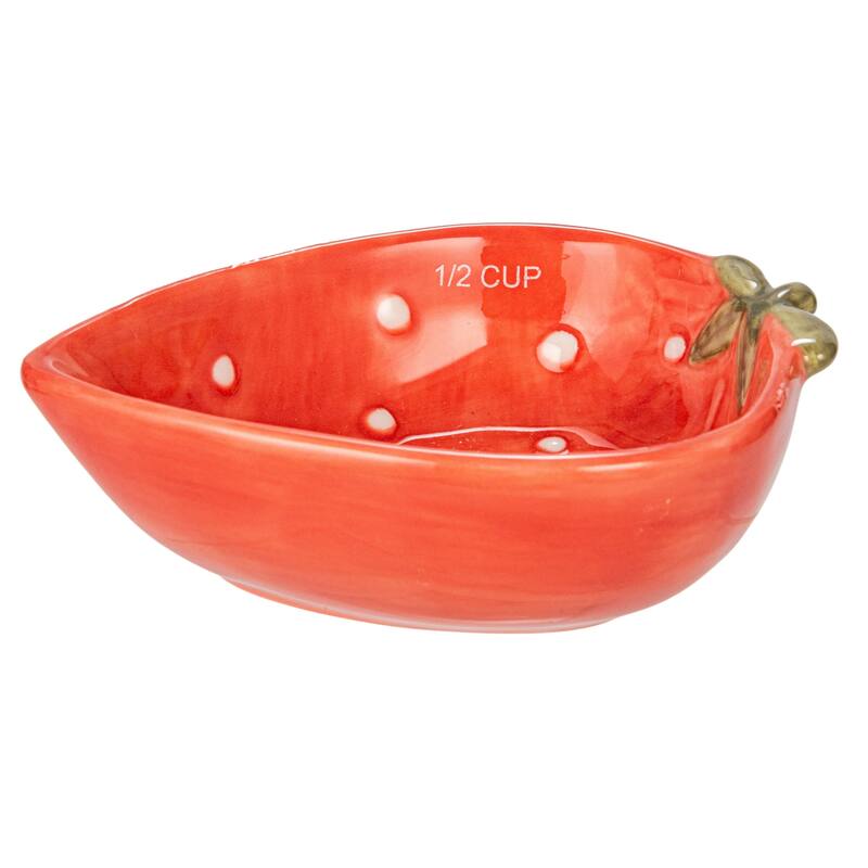 Hand-Painted Strawberry Stoneware Measuring Cups, Set of 4 - 5.9"L x 4.5"W x 1.8"H