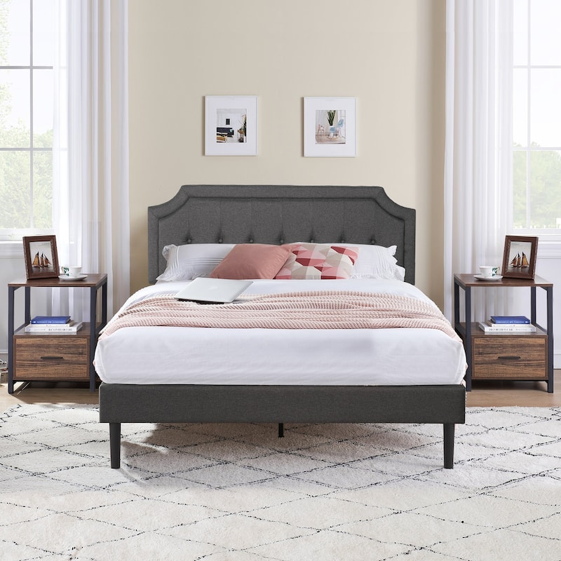 VECELO 3-Pieces Modern Upholstered Bed with Height Adjustable Headboard and Nightstands Sets