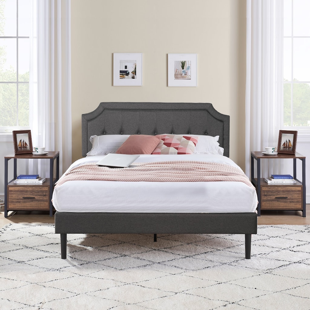 VECELO 3-Pieces Modern Upholstered Bed with Height Adjustable Headboard and Nightstands Sets