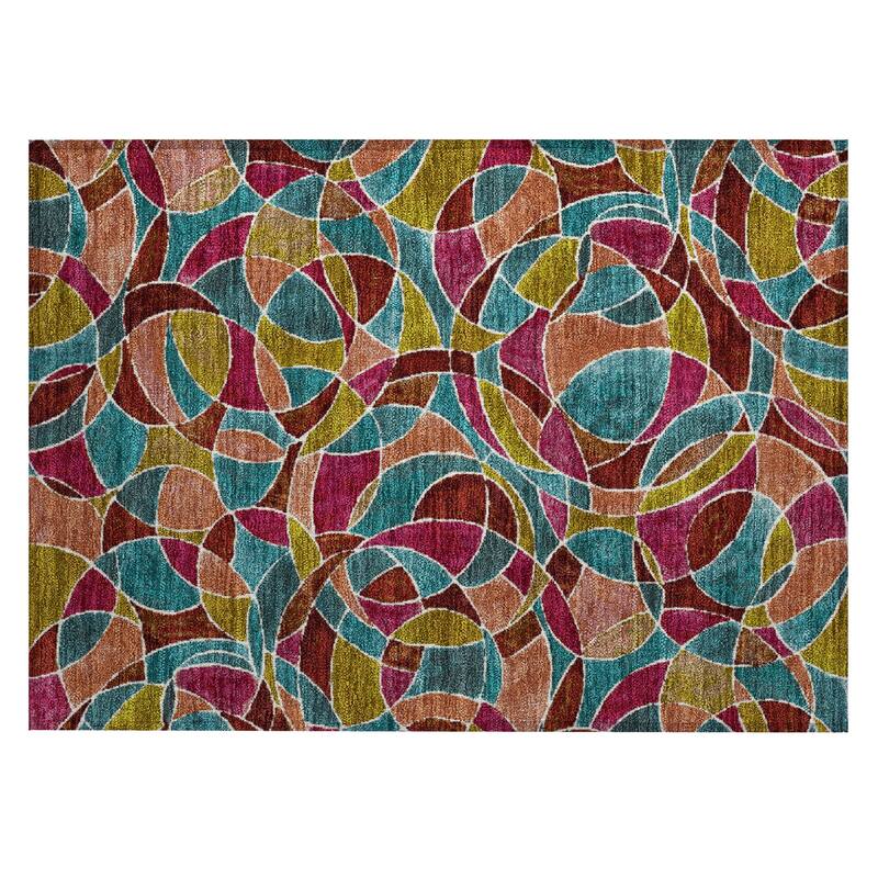 Machine Washable Indoor/Outdoor Casual Mosaic Chantille Rug